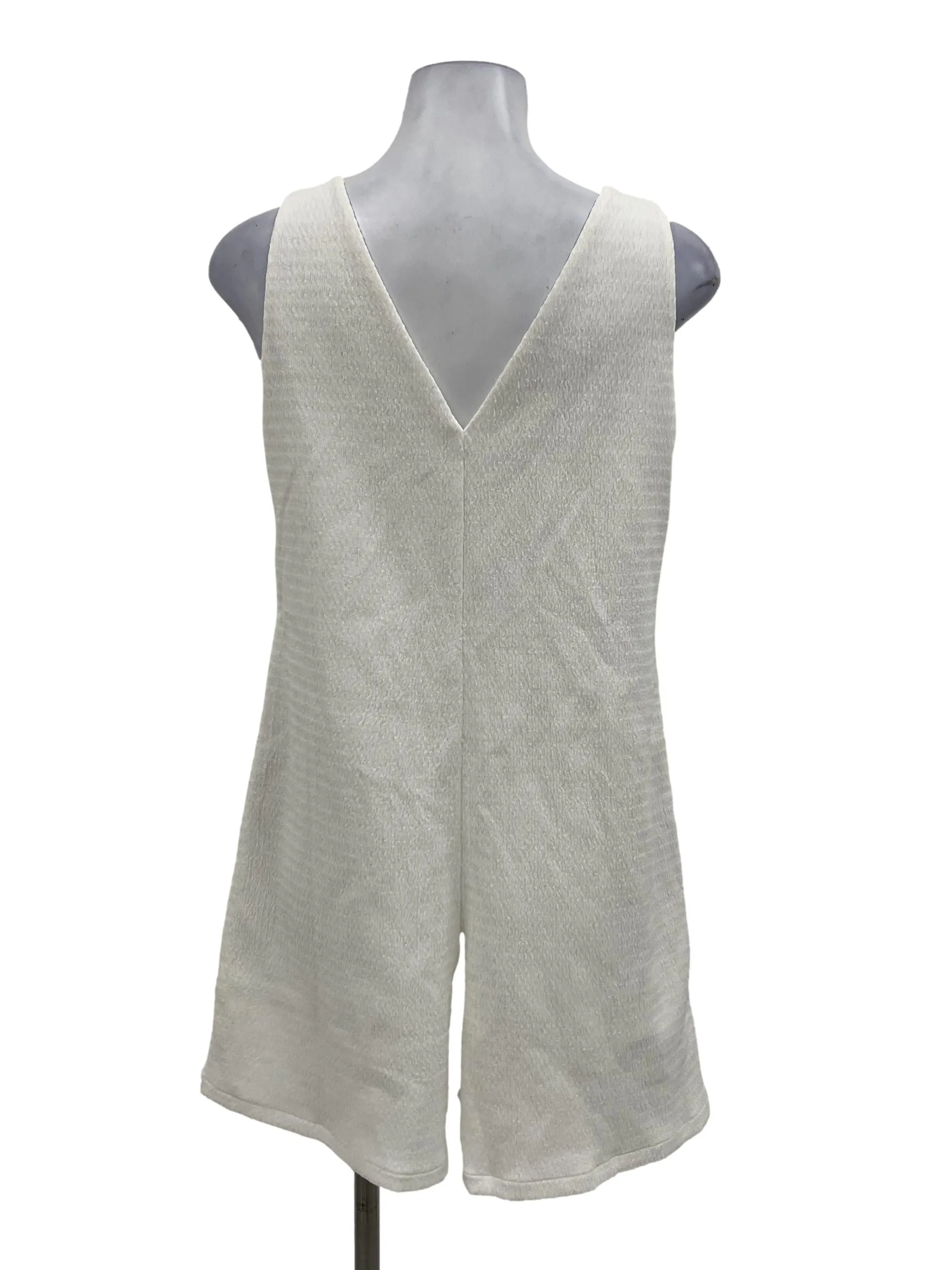 White V-Neck Sleeveless Button Down Romper