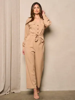 WOMEN'S LONG SLEEVE BUTTON UP  WIDE LEG JUMPSUIT