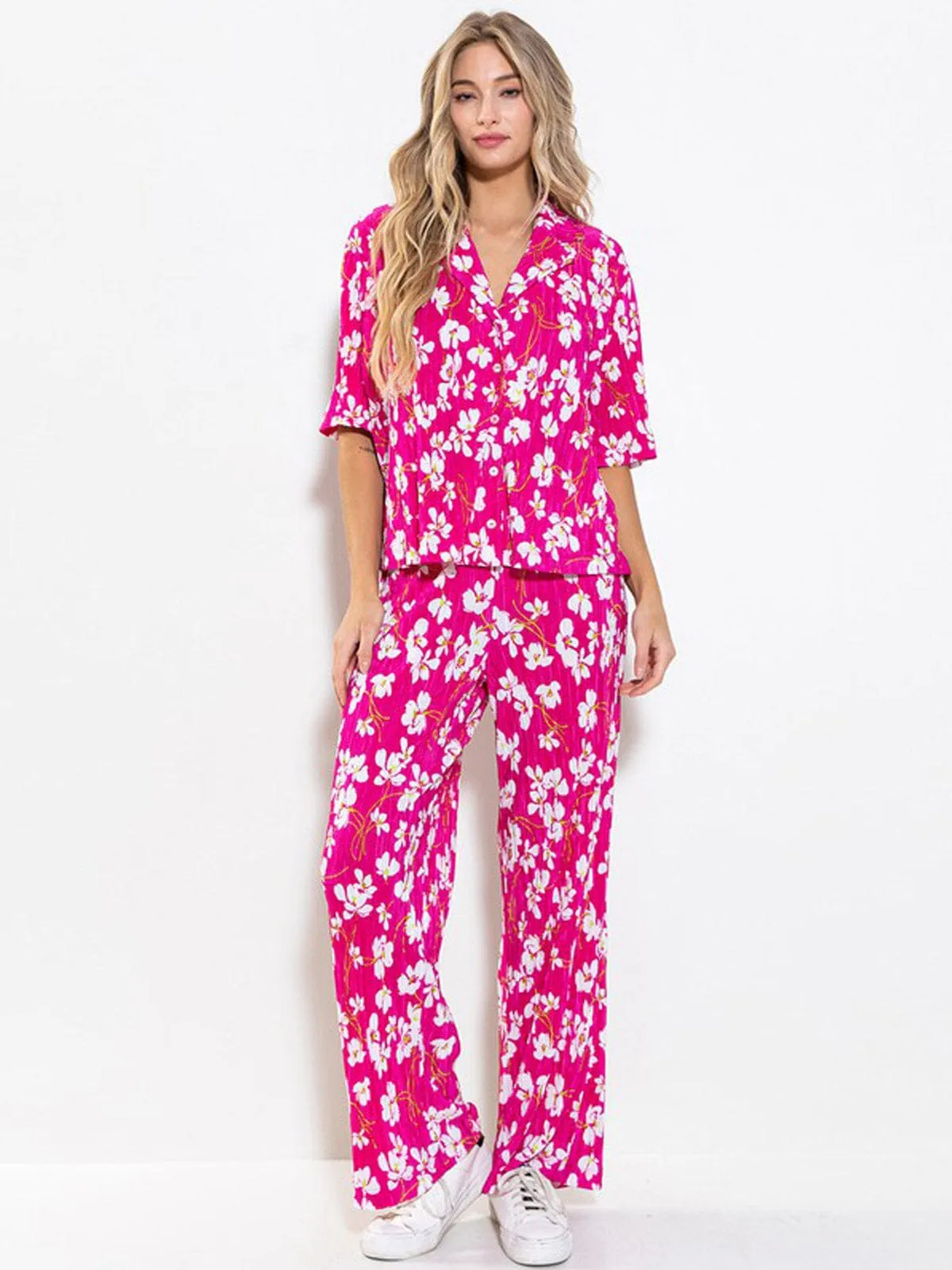 WOMEN'S SHORT SLEEVE TOP & HIGH WAIST PANTS 2PC. FLORAL SET