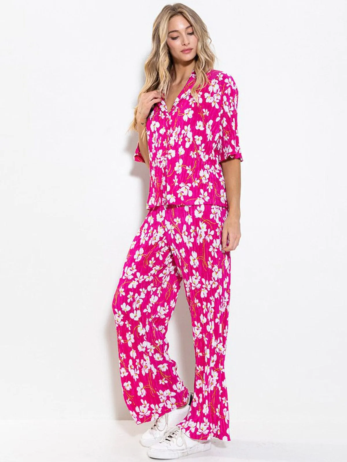 WOMEN'S SHORT SLEEVE TOP & HIGH WAIST PANTS 2PC. FLORAL SET