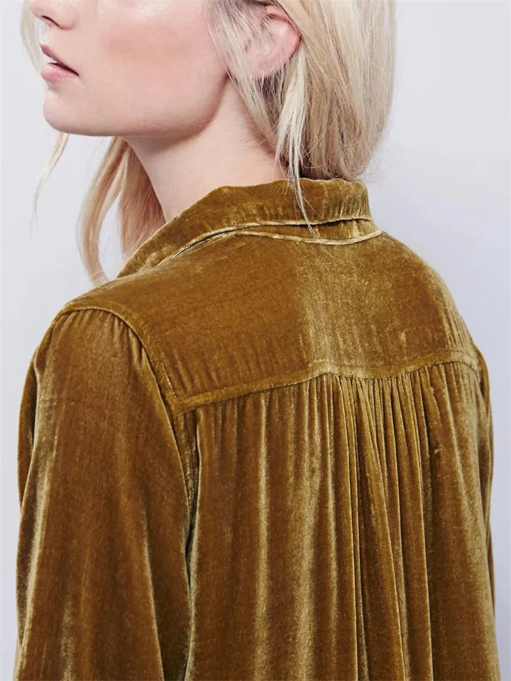 Women's Velvet Sexy V Neck Irregular Hem Mini Shirt Dress
