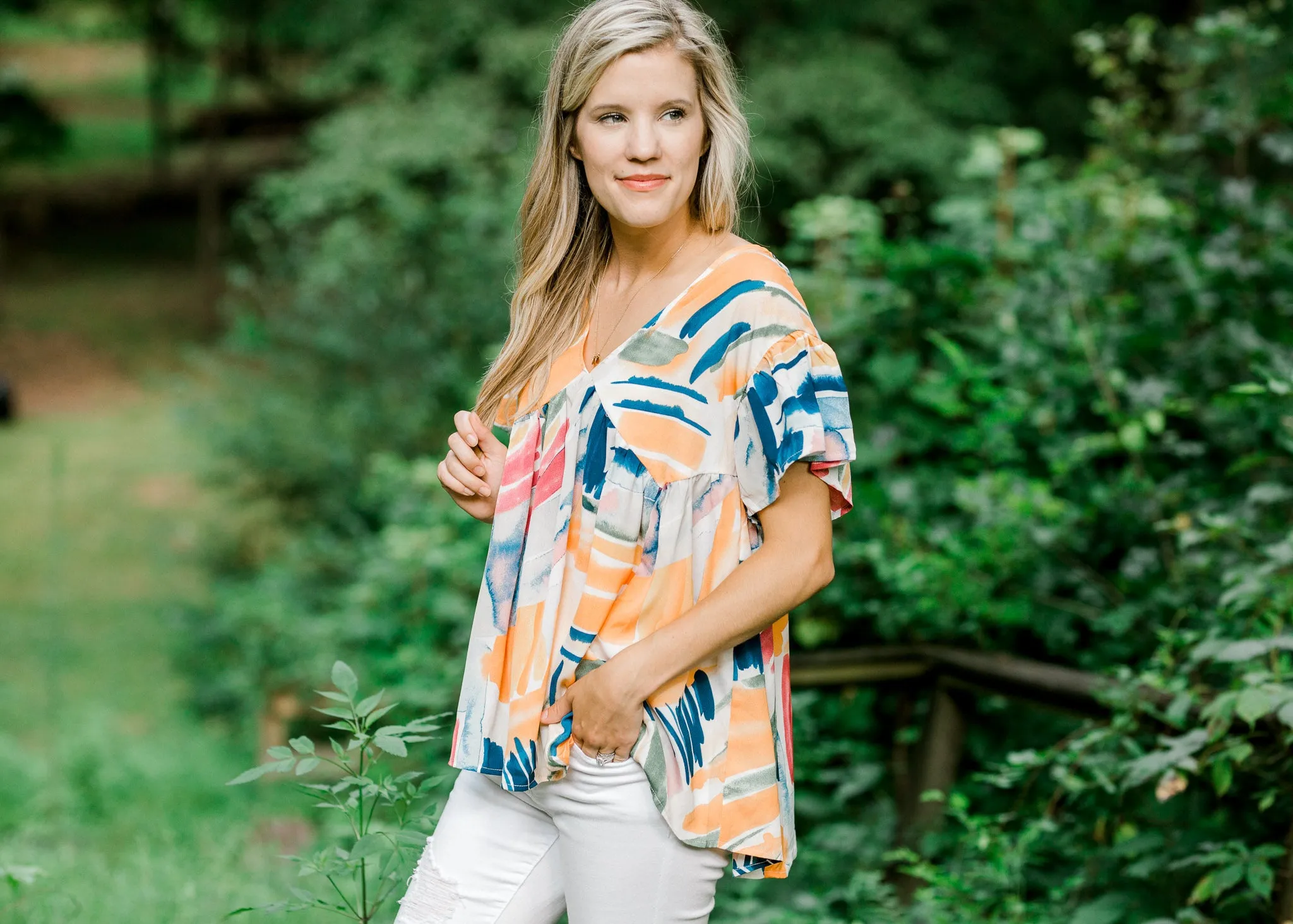 X Tangerine Print Top