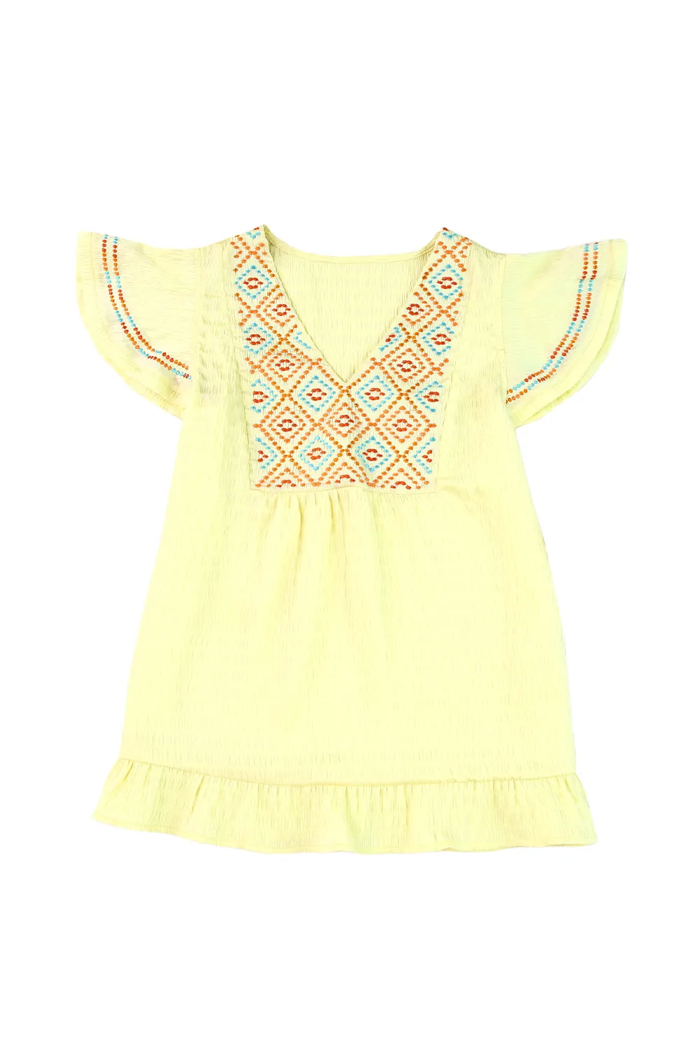 Yellow Geometric Ruffles Top